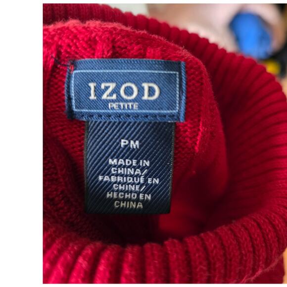 IZOD Red Cable Knit Ribbed Turtle Neck Sweater Size Petite Medium - Picture 3 of 6